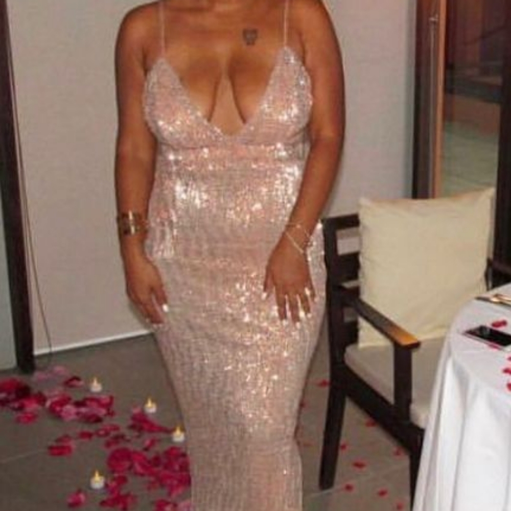 Luxxel Bronze & Tan Sequin Gown Spaghetti Strap For Women Pre- Owned Size Medium